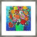 Colorful Wildflowers Abstract Modern Impressionist Palette Knife Oil Painting By Ana Maria Edulescu Framed Print