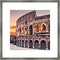 Colosseum Covered In Snow At Sunset Framed Print