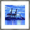 Container Cargo Freight Ship With Working Crane Bridge In Shipya Framed Print