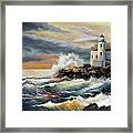 Coquille River Lighthouse At Hightide Framed Print