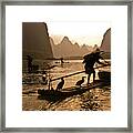 Cormorant Fishermen At Sunset Framed Print