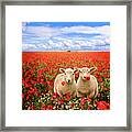 Corn Poppies And Twin Lambs Framed Print