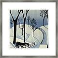 Country Winter Road - Horse Snow Folk Art Framed Print