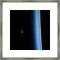 Crescent Moon Rising And Earth's Atmosphere By Nasa Framed Print
