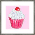 Cupcake Painting On Pink Background Framed Print