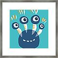 Cute Blue Four Eyed Monster Framed Print