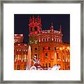 Cybele Fountain And Palace At Night Madrid Framed Print