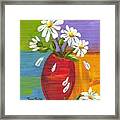 Daisies In A Red Vase Framed Print