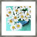 Daisies In Blue Bowl Framed Print