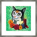 Day Of The Dead Cat Candles - Sugar Skull Cat Framed Print