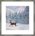 Deer In The Snow Framed Print