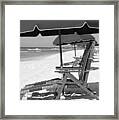 Destin Florida Beach Chairs And Umbrella Vertical Black And White Framed Print