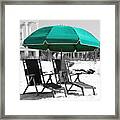 Destin Florida Empty Beach Chair Pair And Green Umbrella Square Format Color Splash Digital Art Framed Print