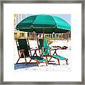 Destin Florida Empty Beach Chair Pair And Green Umbrella Vertical Framed Print