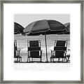 Destin Florida Six Beach Chairs And Three Umbrellas Panoramic Black And White Framed Print