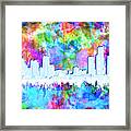 Detroit Skyline Watercolor Vibrant Framed Print