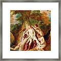 Diana And Her Nymphs Bathing Framed Print