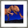 Dinosaur Battle In Jurassic Park Framed Print