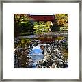 Dog River And The Covered Bridge Framed Print
