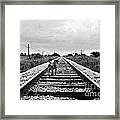 Dog Running Down Train Tracks Framed Print