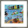 Dogs Playing In The Water Framed Print