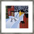 Double Snow Angels - Folk Art Landscape Winter Framed Print