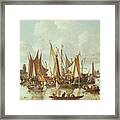 Dutch Ships At Dordrecht Harbor Framed Print