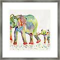 Elephant Family Watercolor Framed Print