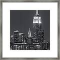 Empire State And Chrysler Buildings At Twilight Ii Framed Print