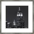 Empire State And Chrysler Buildings At Twilight Iv Framed Print