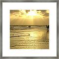 Enjoying The Beach At Sunset Framed Print