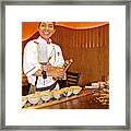 Entertaining Chef At Benihana In Monterey-california Framed Print