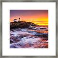 Epic Sunrise At Nubble Lighthouse Framed Print