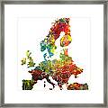 Europe Map Dark Colored Framed Print