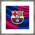 F. C. Barcelona - 3d Badge Over Flag Framed Print