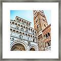 Facade And Bell Tower Of Lucca Cathedral, Italy Framed Print