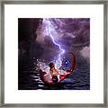 Fairy With Her Kitty Caught In The Rain Framed Print