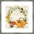 Fall Autumn Harvest Wreath On Birch Bark Watercolor Framed Print