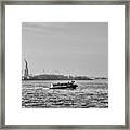 Ferry With Statue Of Liberty In View Framed Print