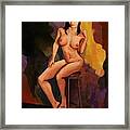 Fine Art Female Nude Vanna Pose2c Multimedia Painting Dark Background Framed Print