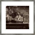 First Run Of Moonshine In Black And White Antiqued Framed Print