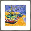 Fishing Boats On The Beach At Saintes Maries De La Mer Framed Print