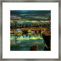 Fishing Harbor At Sunset Framed Print