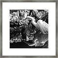 Fishing In The Creek In Black And White Framed Print