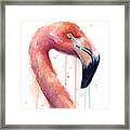 Flamingo Painting Watercolor - Facing Right Framed Print