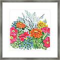 Flower Arrangement With Petunia Marigold And Sweet Allysum Framed Print