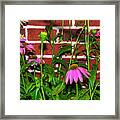 Flowers Along A Red Brick Wall Framed Print