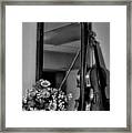 Flowers And Violin In Black And White Framed Print