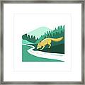 Fox Drinking River Creek Woods Square Retro Framed Print