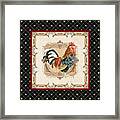 French Country Roosters Quartet Black 1 Framed Print